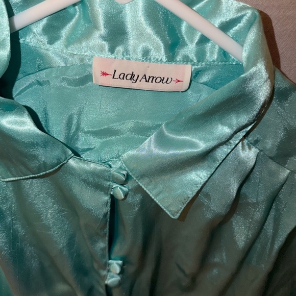 Women's Satin Blouse - Teal Vintage 80s Secretary look - Picture 3 of 7